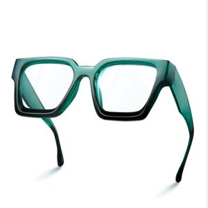 Green Square Non-Prescription Glasses Blue-Light Blocking UV 400 Protection